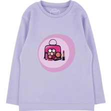 Bubuga Kız Çocuk %100 Pamuk Lila Renk Makyaj Baskılı Uzun Kol Tshirt
