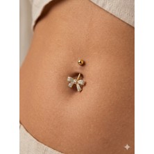 Kurukafa Gift Çelik Göbek Piercing Full Zirkon Taşlı Fiyonk Kurdele Minimal Model