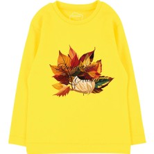 Bubuga Kız Çocuk %100 Pamuk Sarı Renk Sonbahar Baskılı Uzun Kol Tshirt