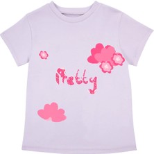 Bubuga Kız Çocuk %100 Pamuk Lila Preetty Baskılı Kısa Kol Tshirt
