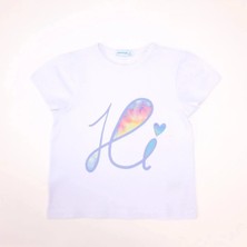Bubuga Kız Çocuk %100 Pamuk Beyaz Renk Hi Baskılı Kısa Kol Tshirt