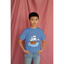 Bubuga Erkek Çocuk %100 Pamuk Premium Gemi Baskılı Kısa Kol Tshirt