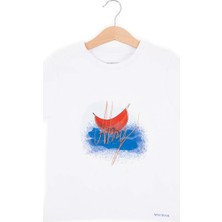 Bubuga Erkek Çocuk %100 Pamuk Beyaz Renk Kayık Baskılı Kısa Kol Tshirt