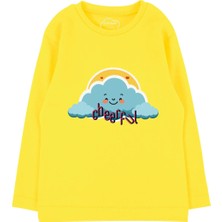 Bubuga Kız Çocuk %100 Pamuk Sarı Renk Cherfull Baskılı Uzun Kol Tshirt