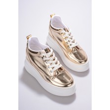 She Boy Uzatan Kadın Içten Gizli Topuklu Parlak Gold Altın Spor Ayakkabı Sneaker