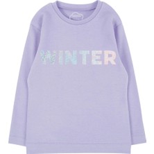 Bubuga Kız Çocuk %100 Pamuk Lila Renk Winter Baskılı Uzun Kol Tshirt