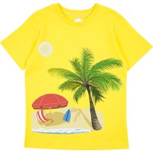 Bubuga Erkek Çocuk %100 Pamuk Sarı Palmiye Baskılı Kısa Kol Tshirt
