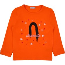 Bubuga Kız Çocuk %100 Pamuk Turuncu Renk Brunette Baskılı Uzun Kol Tshirt