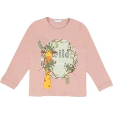 Bubuga Erkek Çocuk %100 Pamuk Toprak Renk Zürafa Baskı Uzun Kol Tshirt