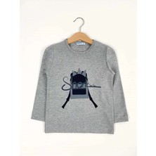 Bubuga Erkek Çocuk %100 Pamuk Gri Renk Shark Baskılı Uzun Kol Tshirt