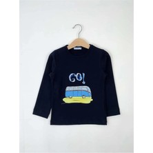 Bubuga Erkek Çocuk %100 Pamuk Lacivert Renk Karavan Baskılı Uzun Kol Tshirt