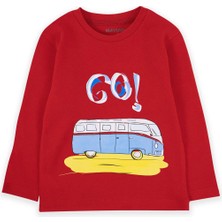 Bubuga Erkek Çocuk %100 Pamuk Kırmızı Renk Karavan Baskılı Uzun Kol Tshirt