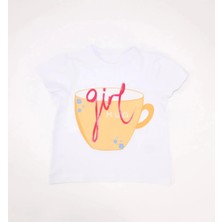 Bubuga Kız Çocuk %100 Pamuk Beyaz Renk Girl Mug Baskılı Kısa Kol Tshirt