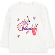 Bubuga Kız Çocuk %100 Pamuk Ekru Renk Student Baskılı Uzun Kol Tshirt