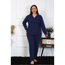 MTM My The Mall Kadın Büyük Beden Pamuklu Cepli Düğmeli Lacivert Pijama Takım