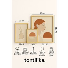 Tontilika Pembe ve Altın Dokunuşlu Modern Soyut 2’li Ahşap Çerçeveli Tablo Seti