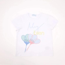 Bubuga Kız Çocuk Pamuk Beyaz Renk Muy Bien Baskılı Kısa Kol Tshirt