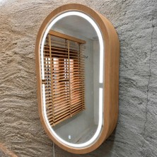 Aypars Atölye 30X53X12 cm 6500K Beyaz Işıklı LED Dimmable Banyo Aynası Dolaplı – Modern Duvar Tipi Oval Tasarım (Tik)