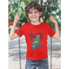 Bubuga Erkek Çocuk Skate All Day Dinozor Baskılı Kısa Kollu Tişört – %100 Pamuk Süprem Kumaş