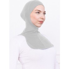 Loggia Boyunluklu Ninja Bone Likralı Sporcu Bonesi - Kadın Hazır Pratik Tesettür Hijab Başörtü Açık Gri