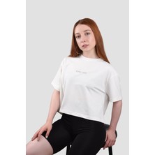 Blanka Vesto Kadın %100 Pamuk Ekru ve Beyaz Renk Oversize Krop
