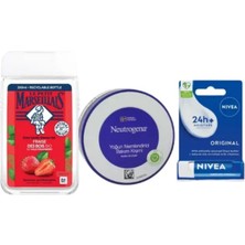 Le Petit Duş Jeli Çilek 250 ml + Neutrogena Yoğun Nemlendirici Bakım Kremi 200 ml + Nivea Original Care Renksiz Dudak Bakım Kremi