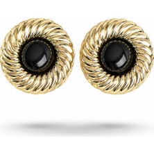 Serelya Pirinç Gold Renk Siyah Boncuklu Vintage Kadın Küpe