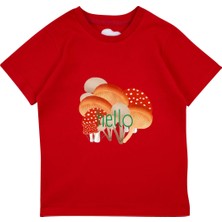 Bubuga Kız Çocuk %100 Pamuk Kırmızı Mantar Baskılı Kısa Kol Tshirt