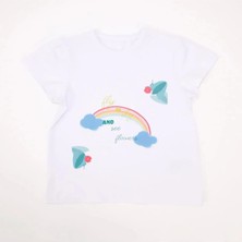 Bubuga Kız Çocuk %100 Pamuk Beyaz Renk And Gökkuşağı Baskılı Kısa Kol Tshirt