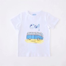 Bubuga Erkek Çocuk %100 Pamuk Beyaz Renk Karavan Baskılı Kısa Kol Tshirt