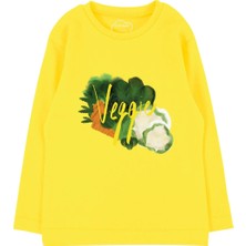 Bubuga Kız Çocuk %100 Pamuk Sarı Renk Vegan Baskılı Uzun Kol Tshirt