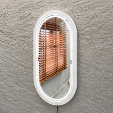 Aypars Atölye 18X32 cm Kayın Ahşap Çerçeveli Led’li Oval Ayna – 6500K Dimmer Işıklı Dekoratif Banyo Aynası (Beyaz)