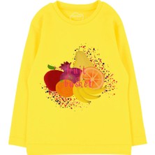 Bubuga Kız Çocuk %100 Pamuk Sarı Renk Fruit Baskılı Uzun Kol Tshirt