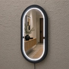 Aypars Atölye 18X32 cm Kayın Ahşap Çerçeveli Led’li Oval Ayna – 6500K Dimmer Işıklı Dekoratif Banyo Aynası (Siyah)