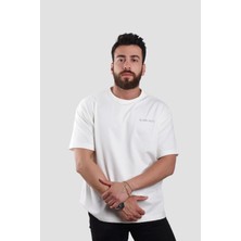 Blanka Vesto Erkek %100 Pamuk Ekru ve Beyaz Oversize Tshirt