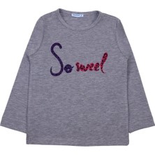 Bubuga Kız Çocuk %100 Pamuk Gri Renk So Sweet Baskılı Uzun Kol Tshirt