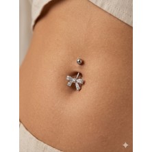 Kurukafa Gift Çelik Göbek Piercing Full Zirkon Taşlı Fiyonk Kurdele Minimal Model