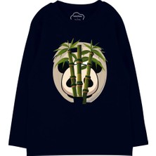Bubuga Erkek Çocuk %100 Pamuk Lacivert Renk Panda Baskılı Uzun Kol Tshirt