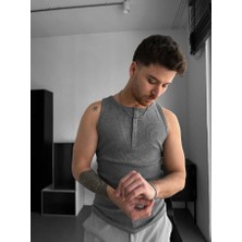 Elku Moda Erkek Sıfır Kol T-Shirt - Slim Fit Fitilli Ribana Dokuma Kolsuz Atlet Sıfır Yaka Spor Atlet Tişört