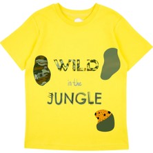 Bubuga Erkek Çocuk %100 Pamuk Sarı Wıld Jungle Baskılı Kısa Kol Tshirt