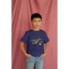 Bubuga Erkek Çocuk %100 Pamuk Premium Racer Motorsiklet Baskılı Kısa Kol Tshirt