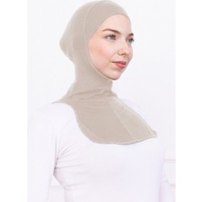 Loggia Boyunluklu Ninja Bone Likralı Sporcu Bonesi - Kadın Hazır Pratik Tesettür Hijab Başörtü Bej