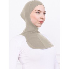 Loggia Boyunluklu Ninja Bone Likralı Sporcu Bonesi - Kadın Hazır Pratik Tesettür Hijab Başörtü Taş Rengi