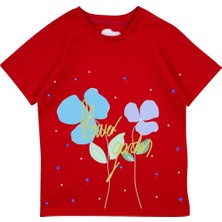 Bubuga Kız Çocuk %100 Pamuk Kırmızı Zambak Baskılı Kısa Kol Tshirt