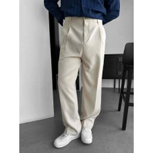 Elku Moda Erkek Relaxed Fit Pileli Kumaş Pantolon Old Money Stil Yüksek Bel Dökümlü Pantolon