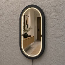 Aypars Atölye 18X32 cm Kayın Ahşap Çerçeveli Led’li Oval Ayna – 3000K Dimmer Işıklı Dekoratif Banyo Aynası (Siyah)