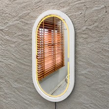 Aypars Atölye 18X32 cm Kayın Ahşap Çerçeveli Led’li Oval Ayna – 3000K Dimmer Işıklı Dekoratif Banyo Aynası (Beyaz)