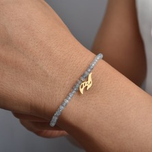 Nox Jewelry 14 Ayar Altın Kaplama Akuamarin Doğal Taş Gümüş Bileklik - Kuş Figürlü Mavi Zarif Bileklik