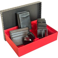 Tisaati Premium Serisi Özel Kutulu Lüks Deri Mekanizmalı Cüzdan Kemer Kartlık ve Çakmak Erkek Seti