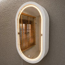 Aypars Atölye 30X53X12 cm 3000K Günışıklı LED Dimmable Banyo Aynası Dolaplı – Modern Duvar Tipi Oval Tasarım (Beyaz)